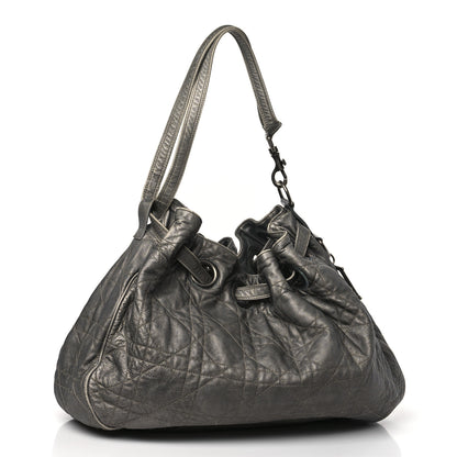 Christian Dior Metallic Lambskin Cannage Drawstring Bag Grey 3 of 10