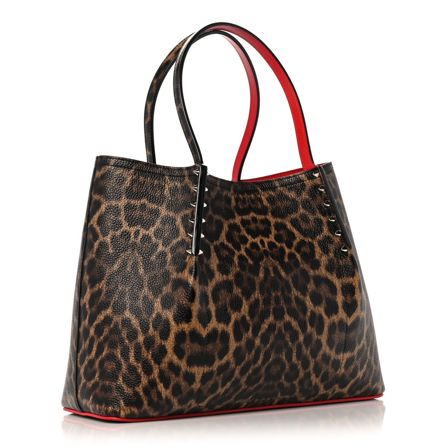 Calfskin Empire Leopard Print Spiked Small Cabarock Shopper Tote Brown