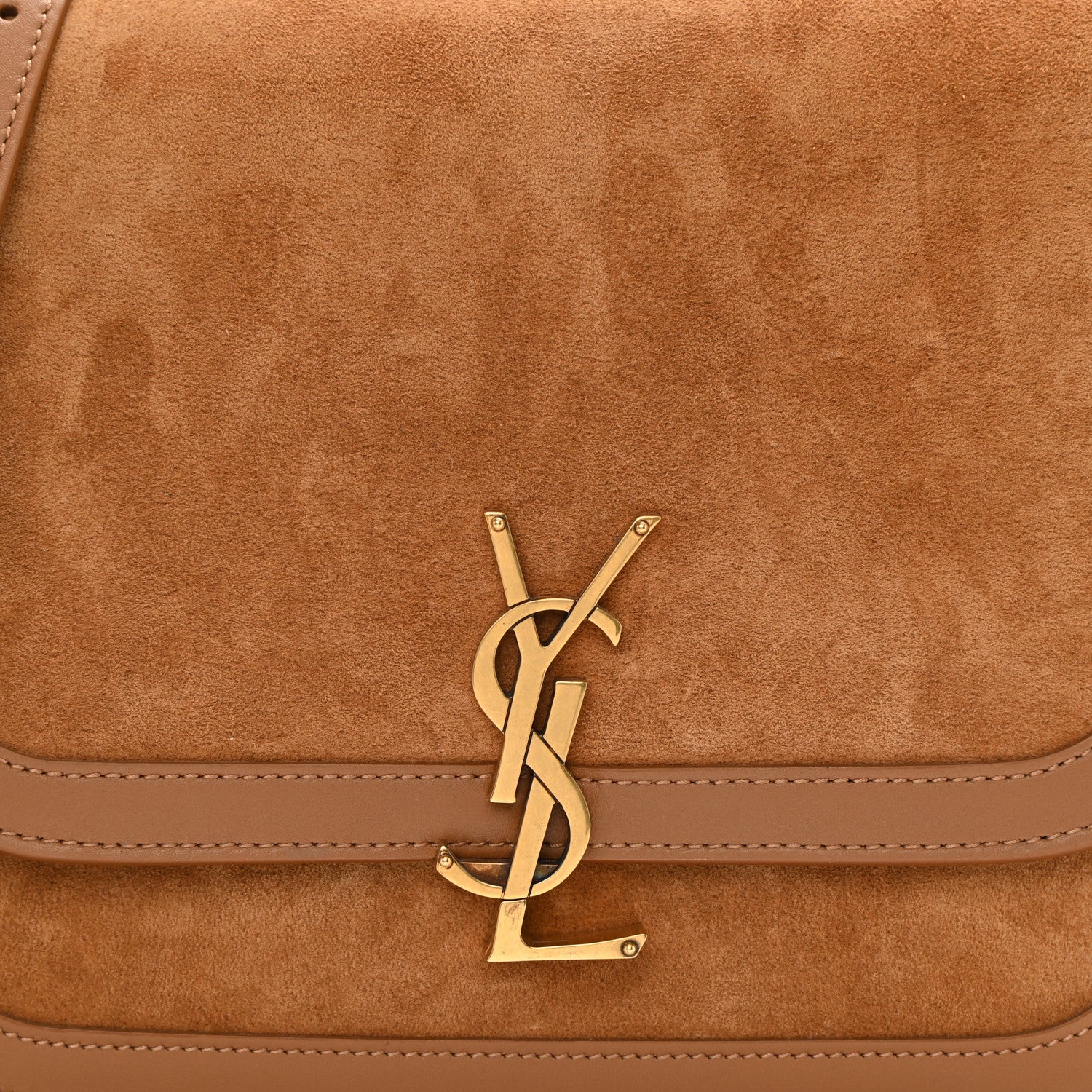 Saint Laurent Suede Smooth Calfskin Monogram Medium Solferino Soft Satchel Cinnamon 9 of 9
