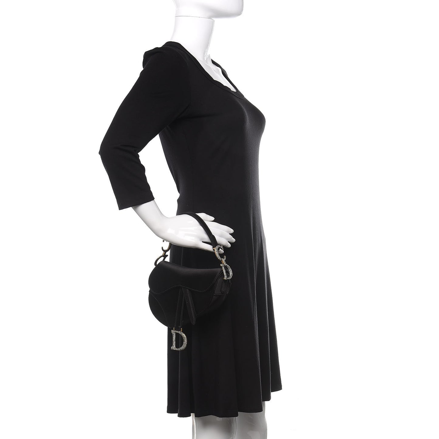 Satin Crystal Mini Saddle Bag Black