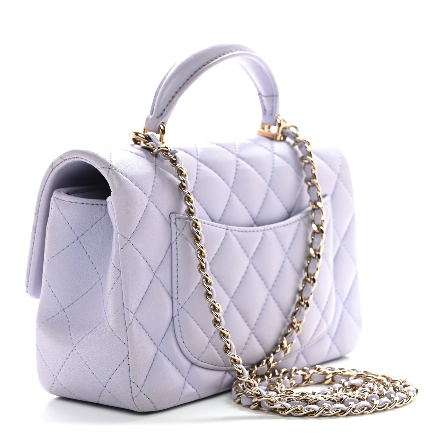 Lambskin Quilted Mini Top Handle Rectangular Flap Light Purple