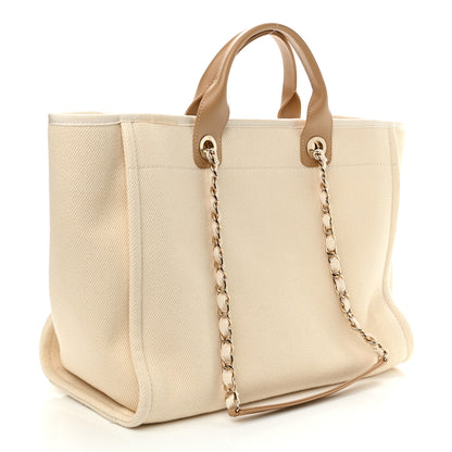 Chanel Canvas Pearl Medium Deauville Tote Ecru Beige 3 of 11