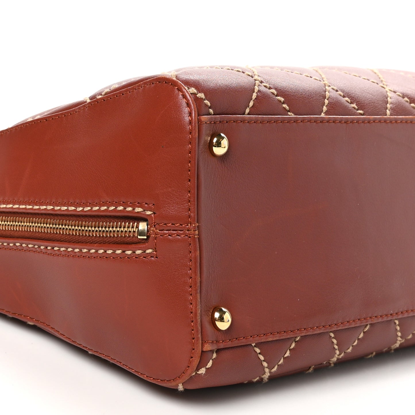 Calfskin Wild Stitch Vertical Top Handle Bag Brown