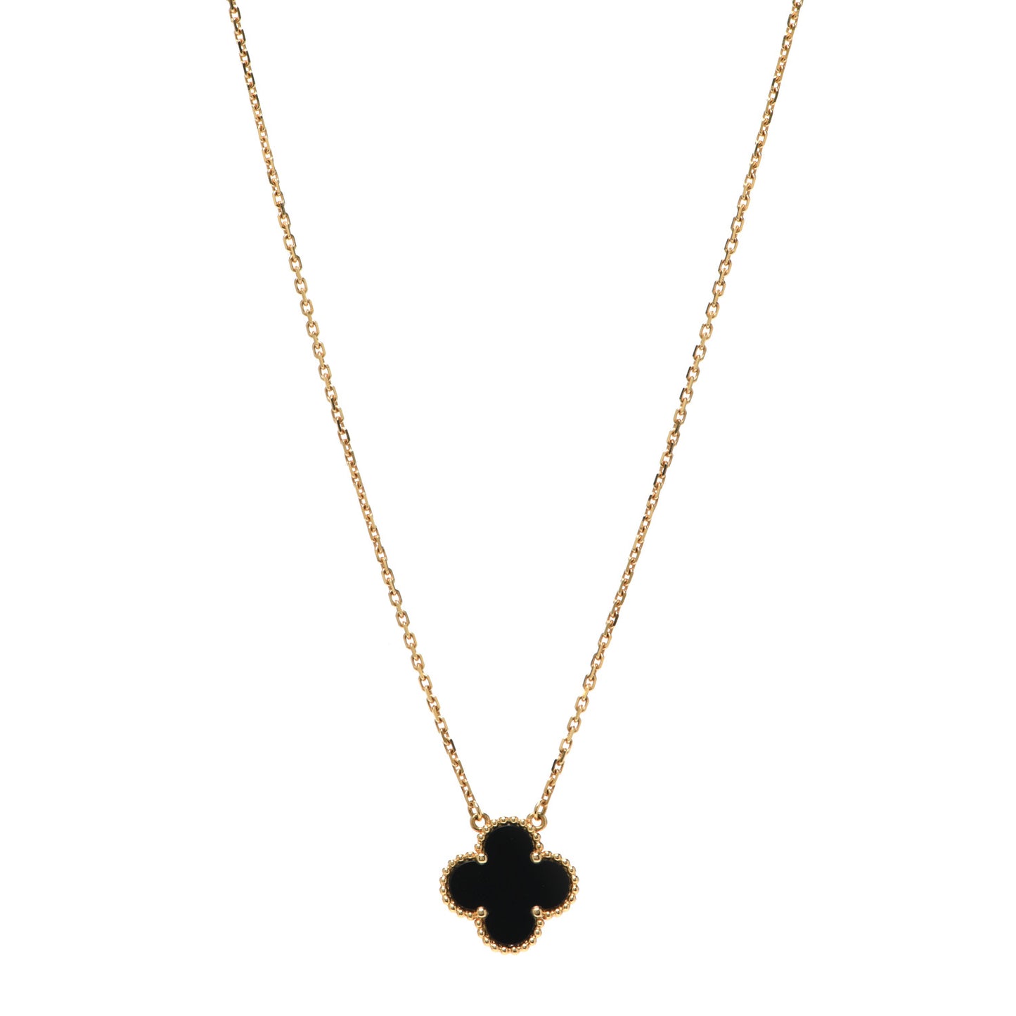 18K Yellow Gold Black Onyx Vintage Alhambra Pendant Necklace