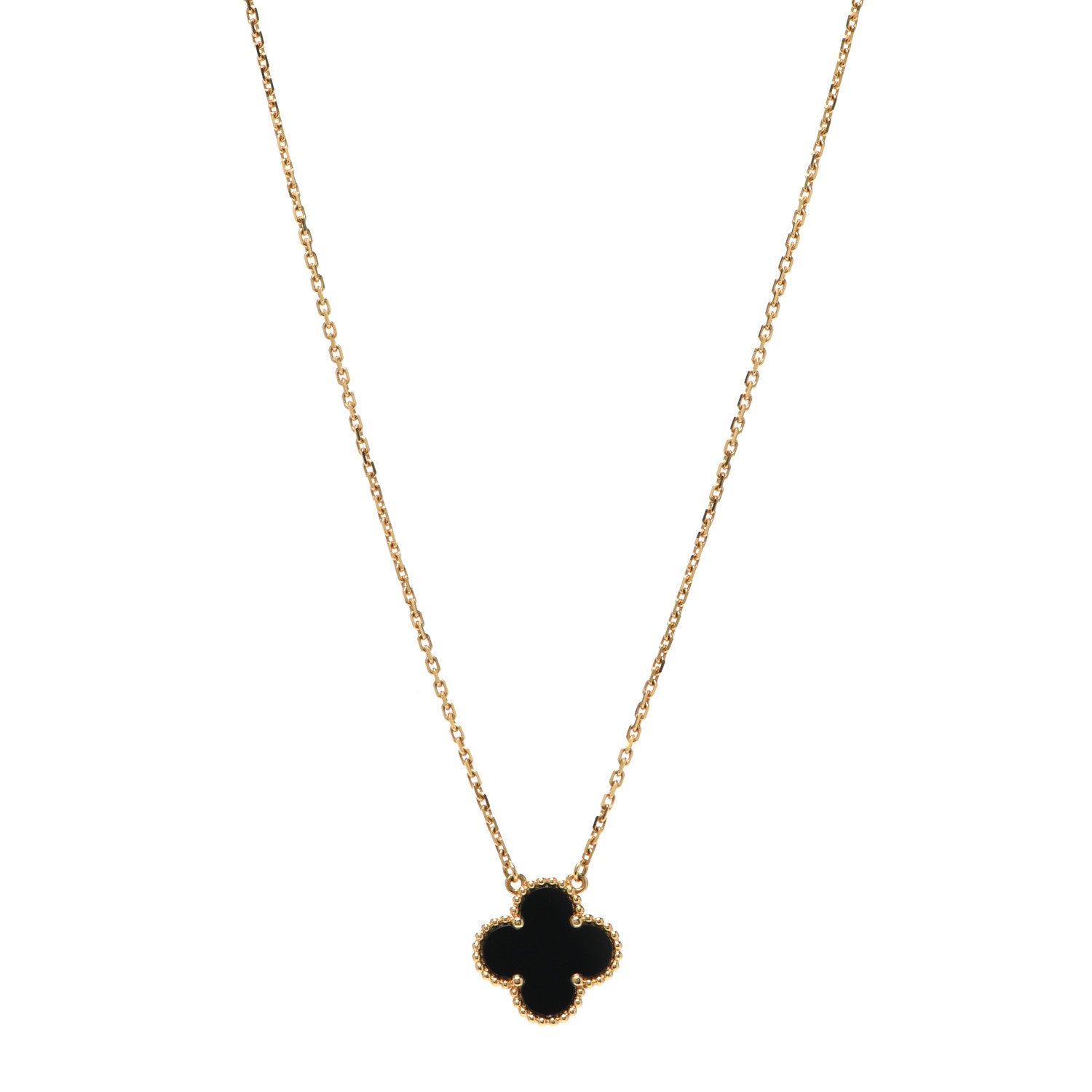 Van Cleef & Arpels 18K Yellow Gold Black Onyx Vintage Alhambra Pendant Necklace 1 of 7