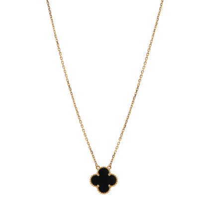 Van Cleef & Arpels 18K Yellow Gold Black Onyx Vintage Alhambra Pendant Necklace 1 of 7