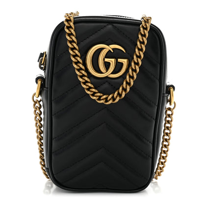 Gucci Calfskin Matelasse Mini GG Marmont Crossbody Bag Black 1 of 11