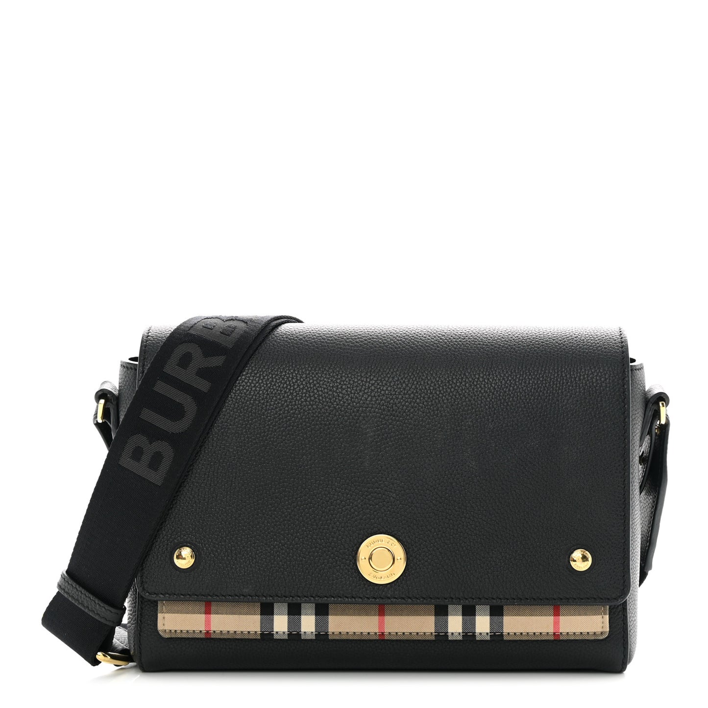Grainy Calfskin Vintage Check Note Crossbody Bag Black