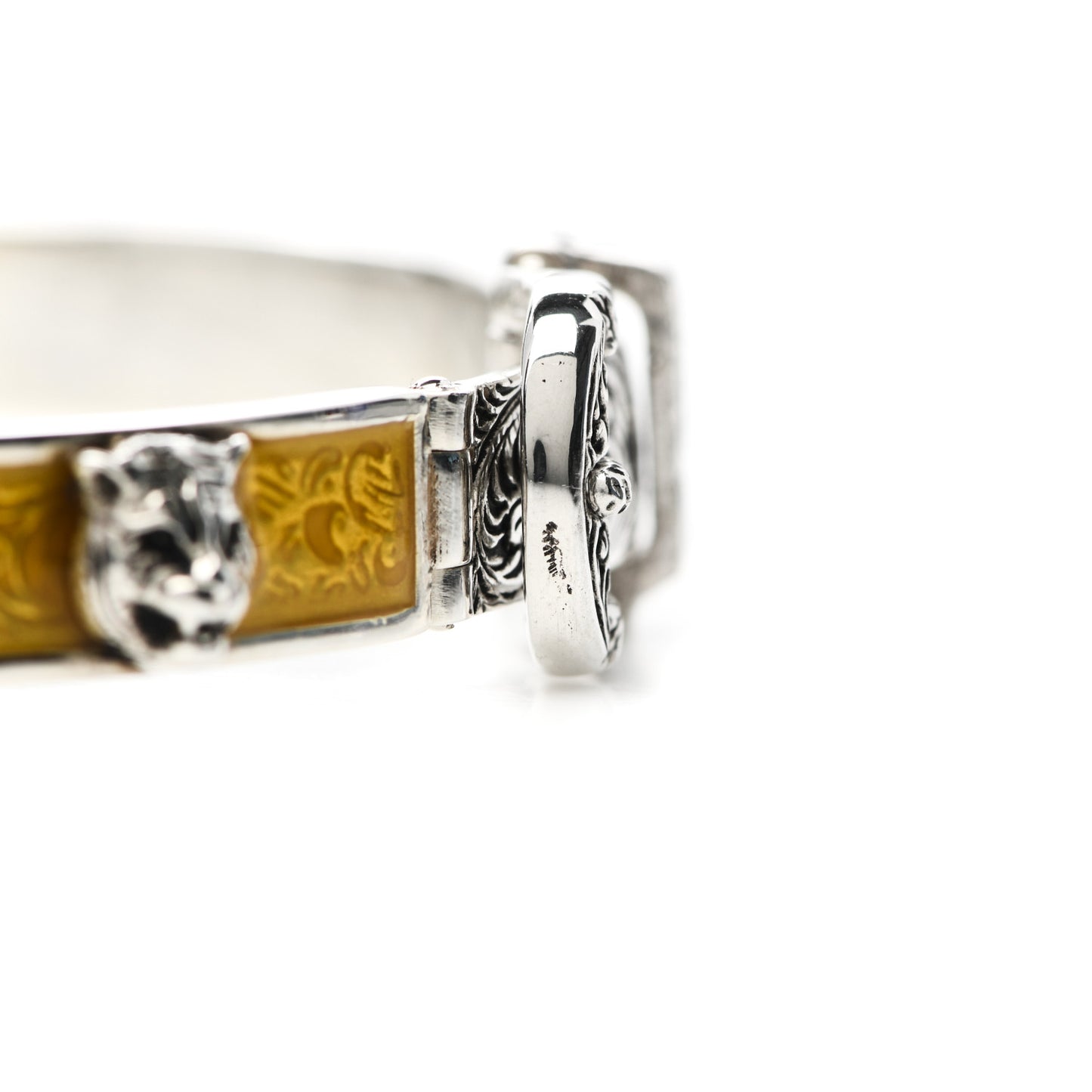 Sterling Silver Enamel Garden Feline Buckle Bracelet Yellow