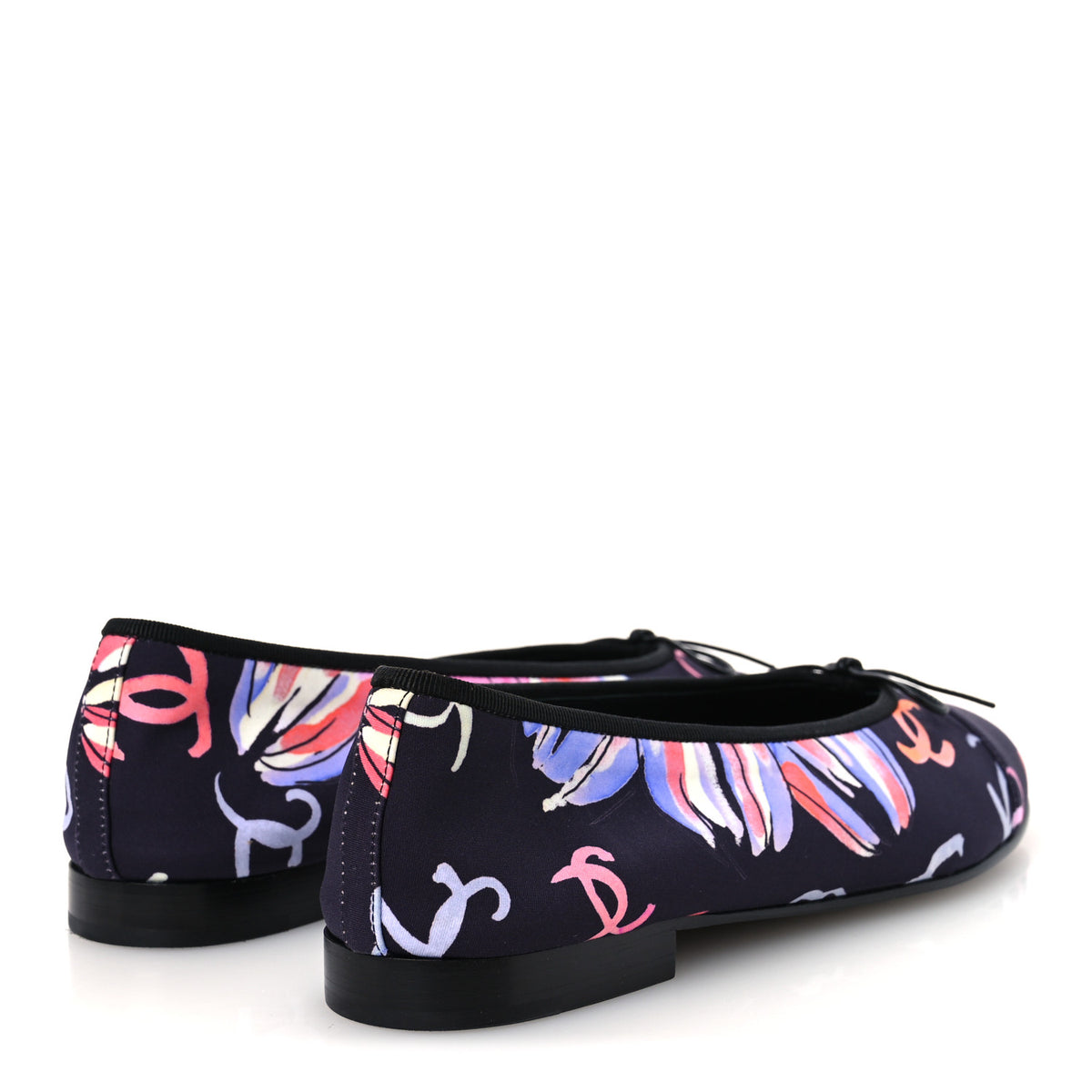 Chanel Printed Stretch Jersey Cap Toe Ballerina Flats 37.5 Black Multicolor 5 of 11