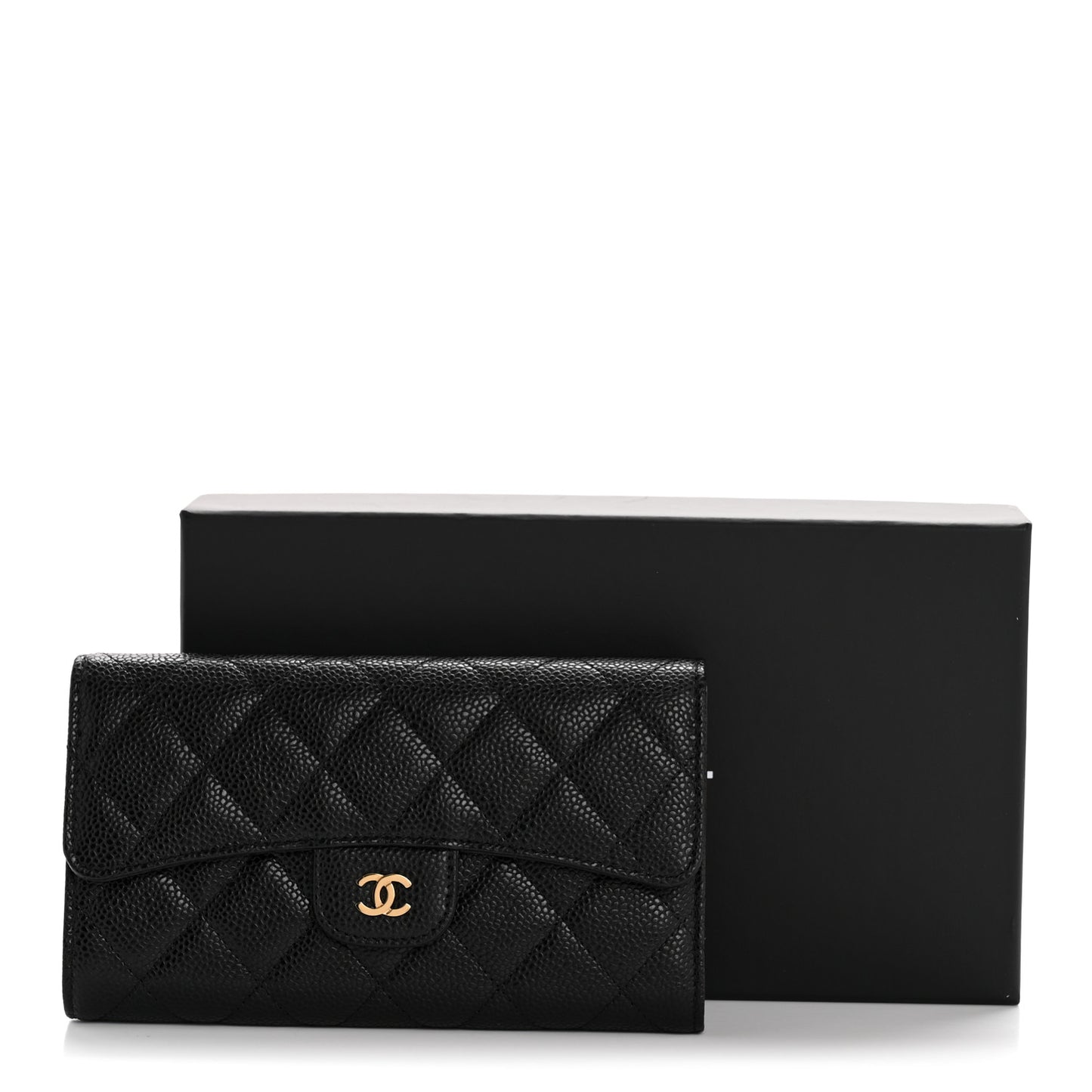 Caviar Quilted Large Flap Wallet Black