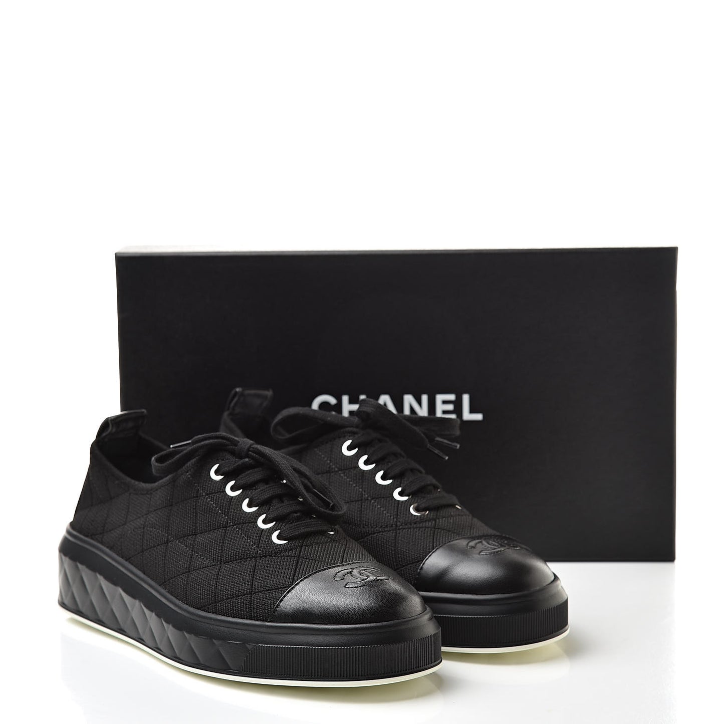 Canvas Quilted Cap Toe Sneakers 38 Black