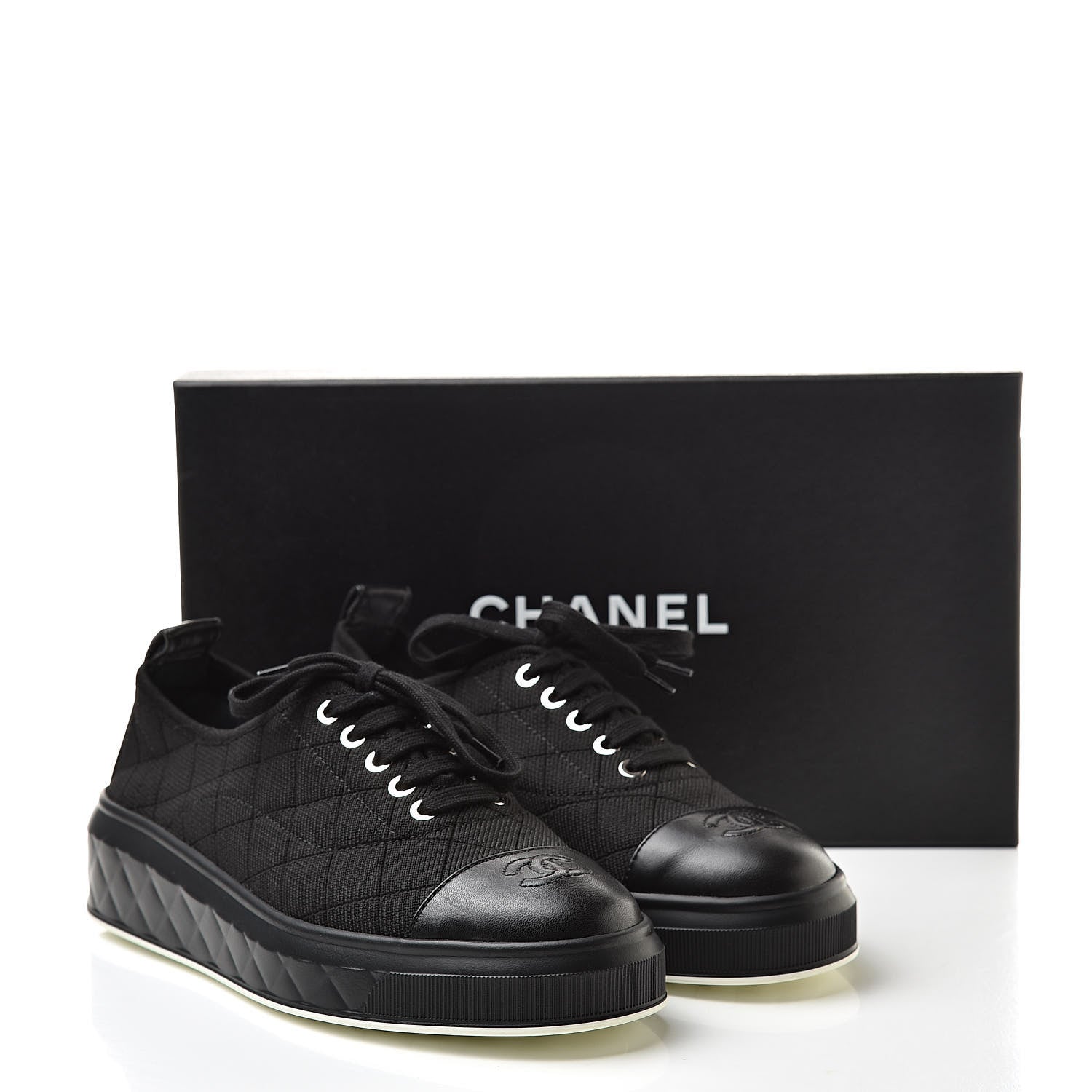 Chanel Canvas Quilted Cap Toe Sneakers 38 Black 8 of 8