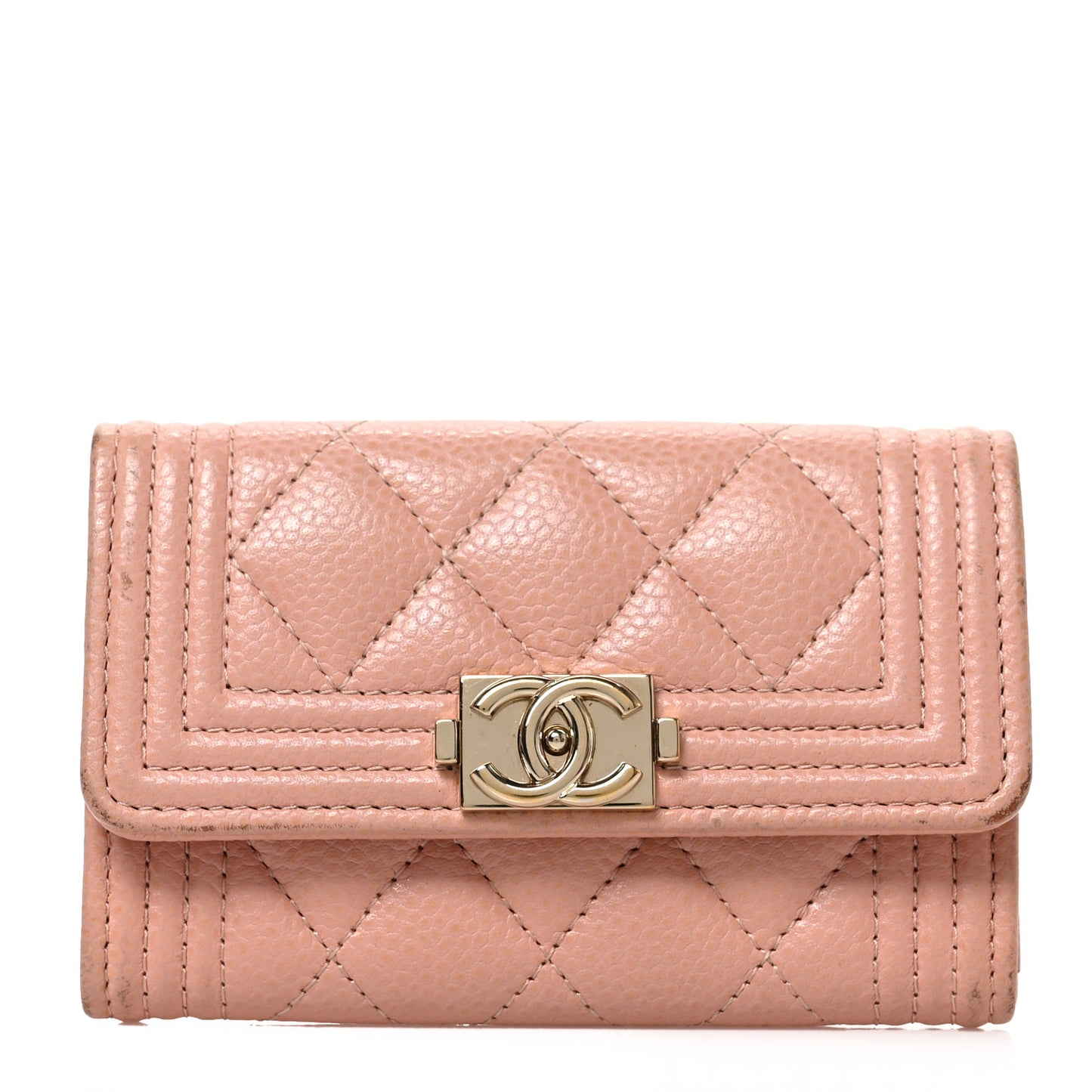 Caviar Quilted Boy Flap Card Holder Wallet Light Pink