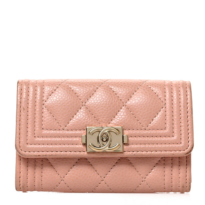 Chanel Caviar Quilted Boy Flap Card Holder Wallet Light Pink 1 of 9