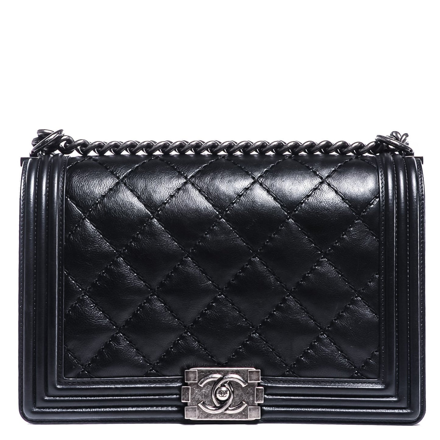 Calfskin Quilted Double Stitch New Medium Boy Flap Black