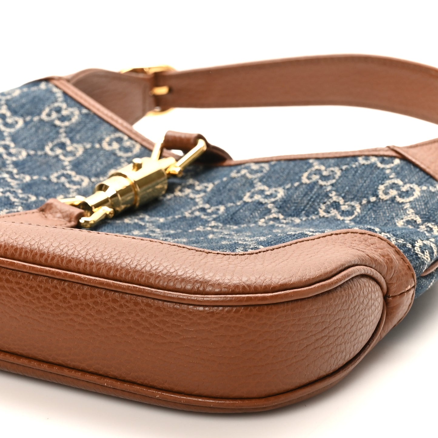 New Denim GG Monogram Calfskin Small Jackie 1961 Hobo Blue Tea Cuir
