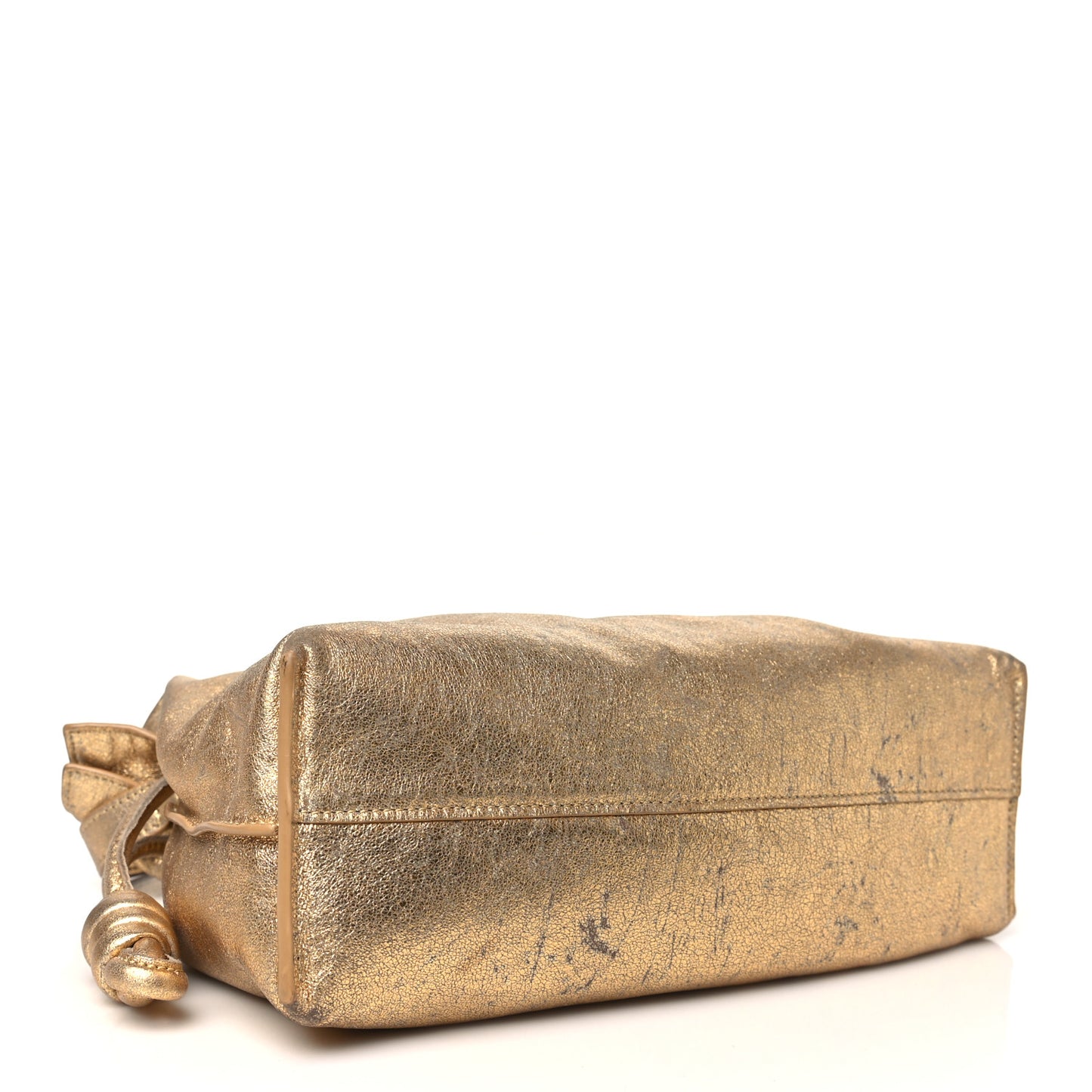 Metallic Lambskin Medium Chain Flamenco Knot Clutch Gold