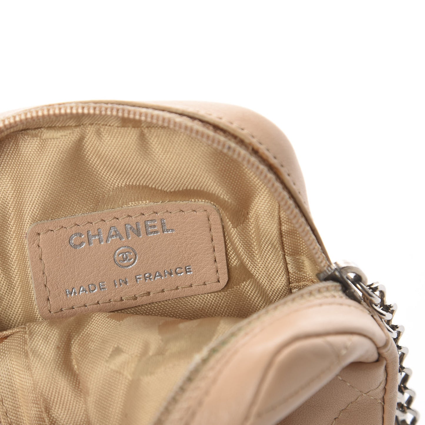 Calfskin Quilted Cambon Cigarette Case Holder Beige Black