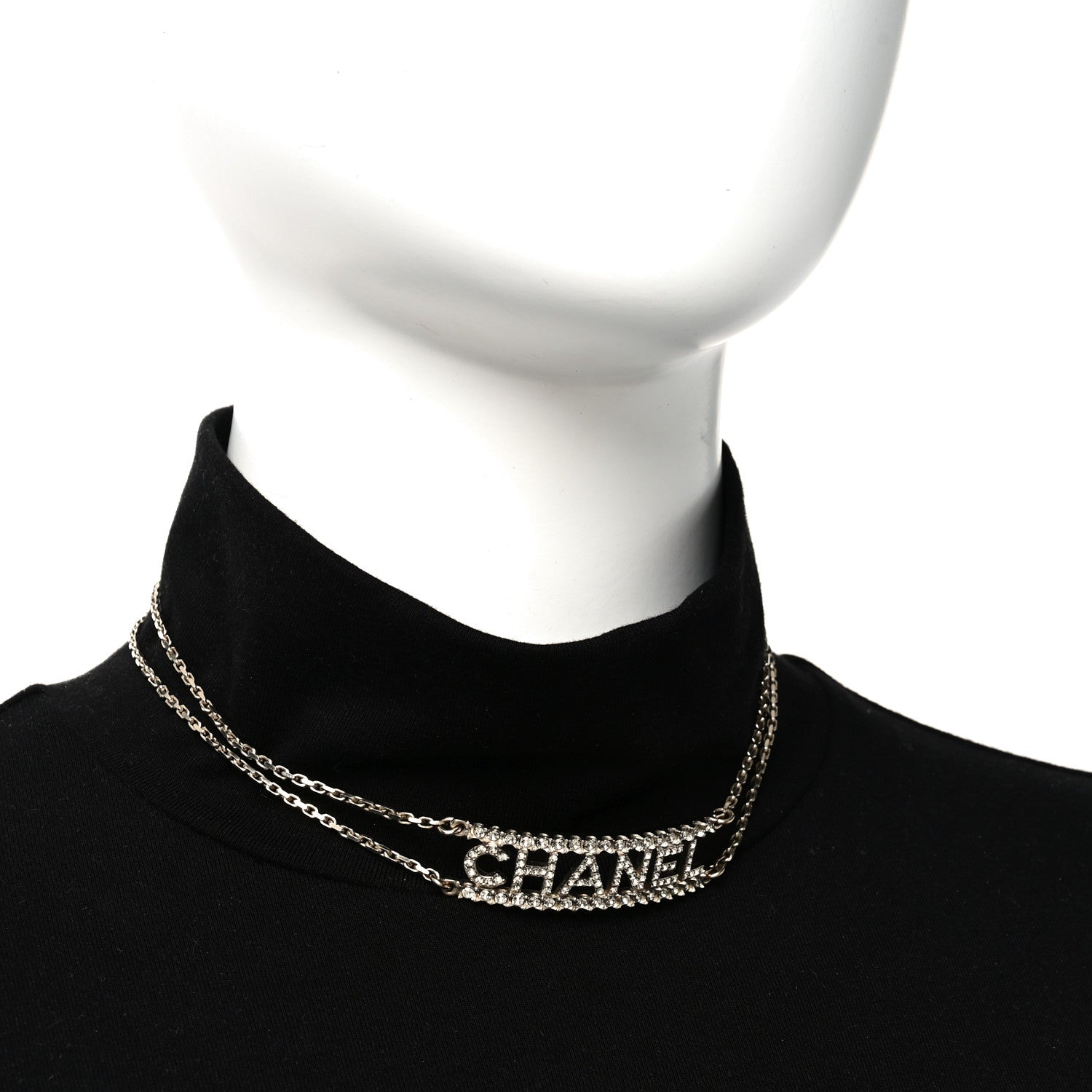 Chanel Metal Crystal Logo Choker Necklace Gold 2 of 4