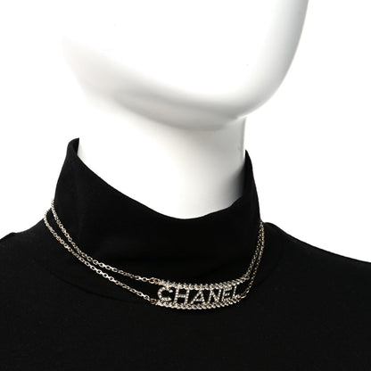 Chanel Metal Crystal Logo Choker Necklace Gold 2 of 4