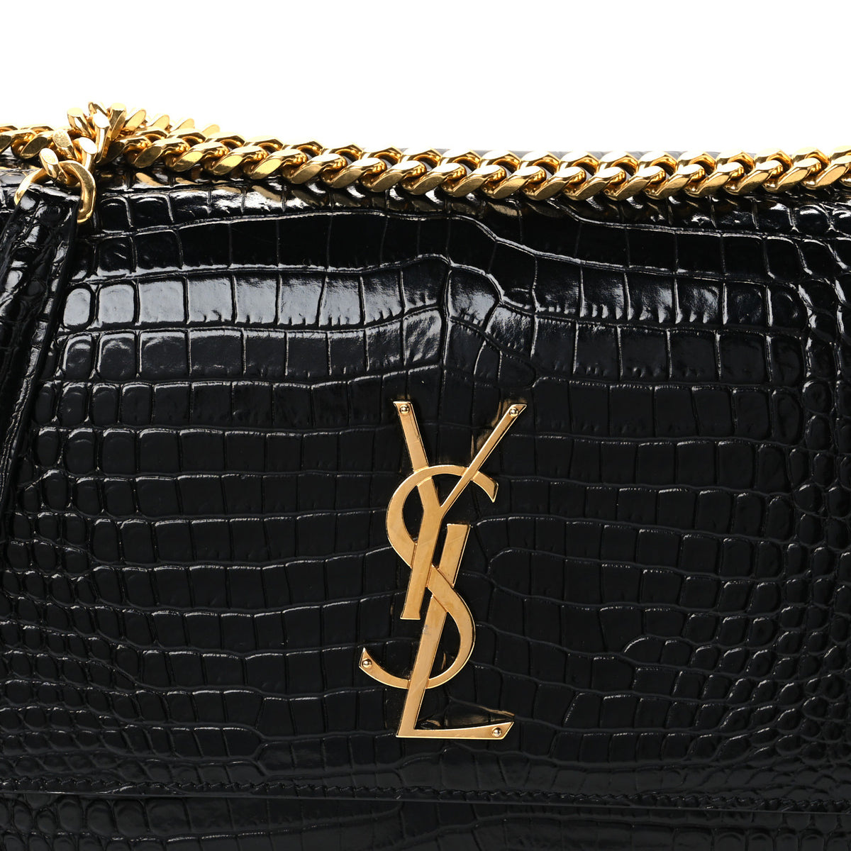 Calfskin Crocodile Embossed Large Monogram Sunset Black