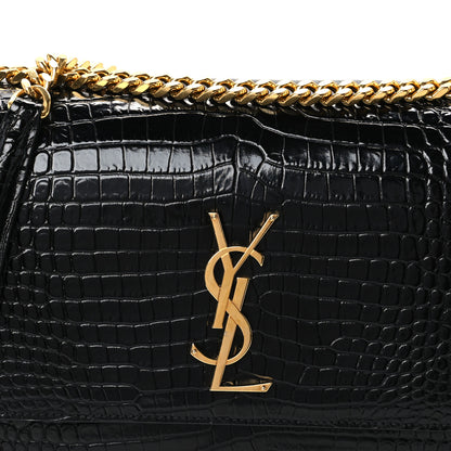 Saint Laurent Calfskin Crocodile Embossed Large Monogram Sunset Black 10 of 12