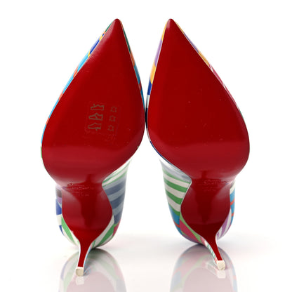 Christian Louboutin Patent Striped Grand Bain Swimming Pool Hot Chick 100 Pumps 36.5 Multicolor Lin Blue White 5 of 7
