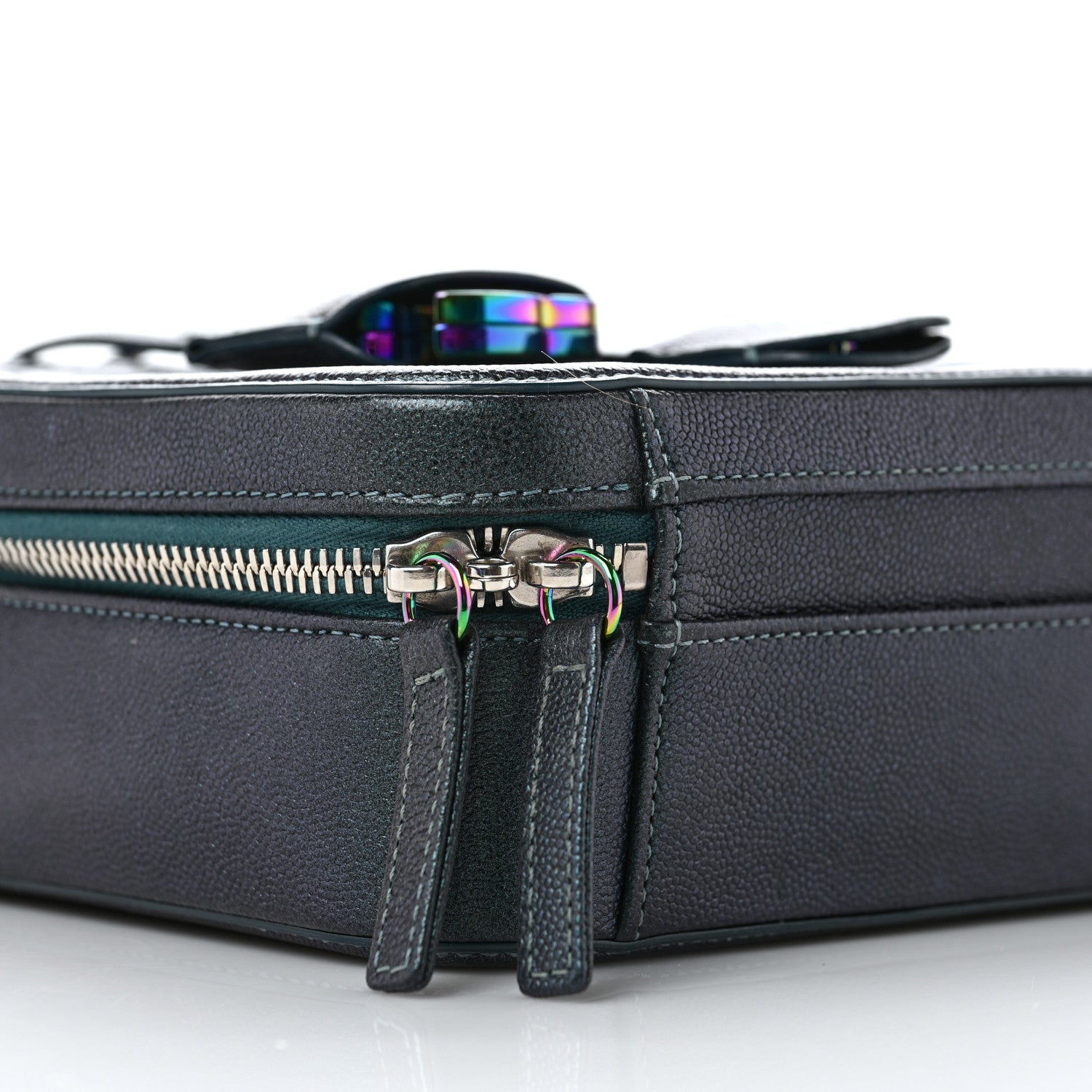 Chanel Iridescent Caviar Quilted Medium CC Filigree Vanity Case Dark Turquoise 8 of 9