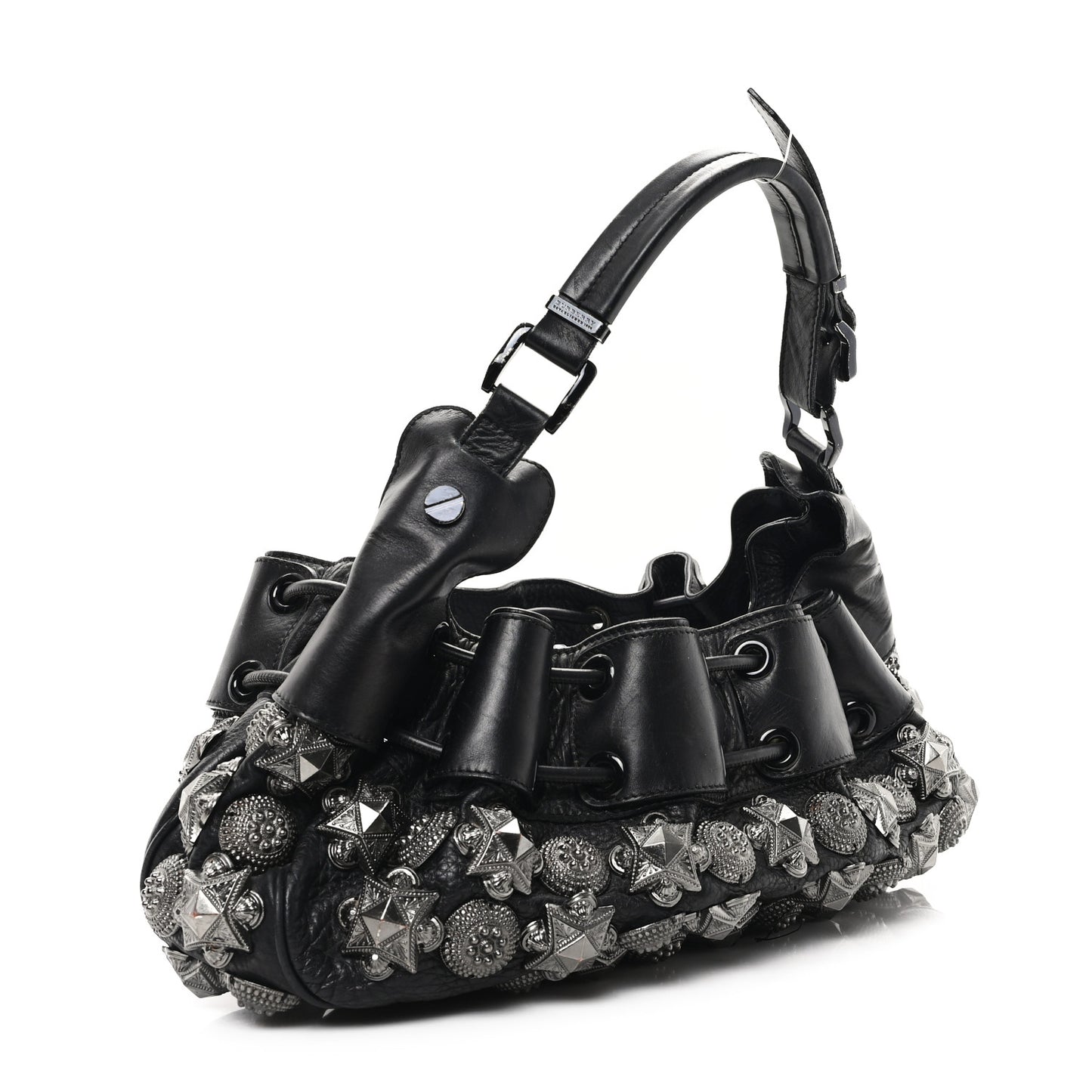 Calfskin Mason Warrior Studded Hobo Black