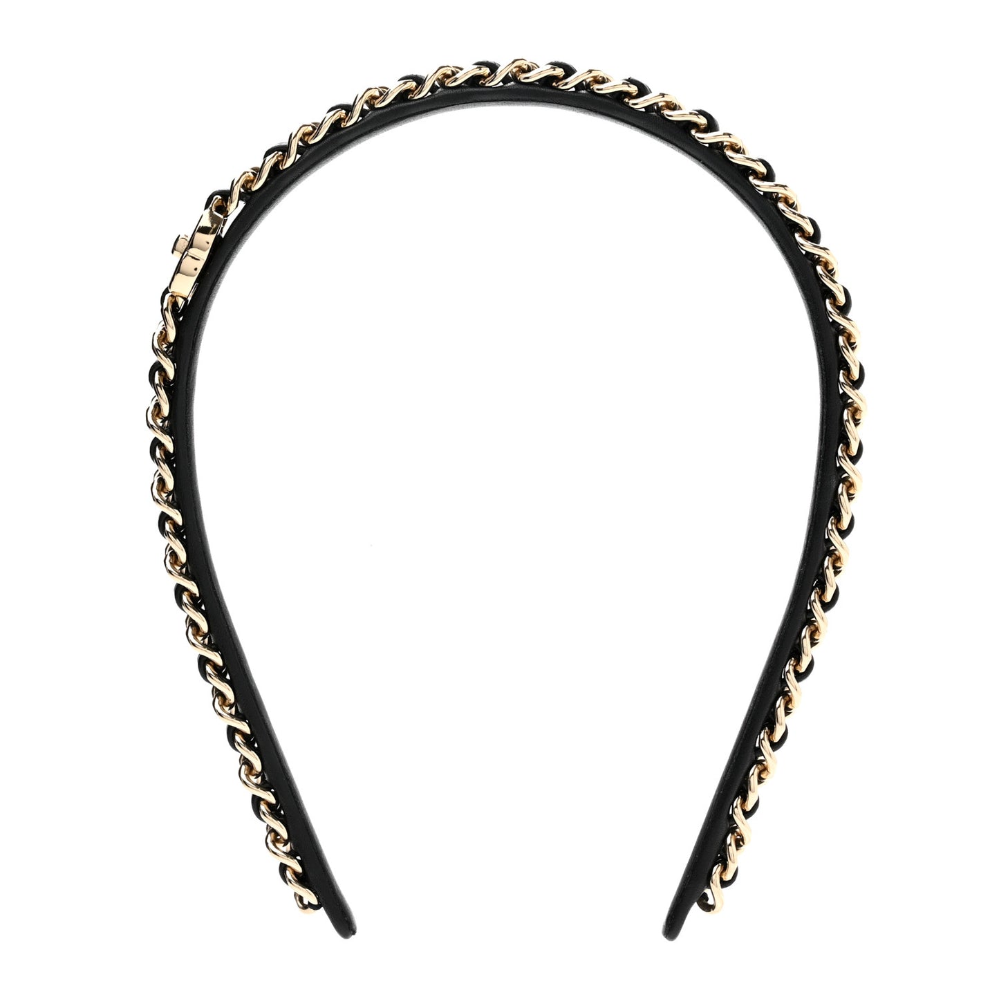 Metal Lambskin Chain CC Headband Black Gold