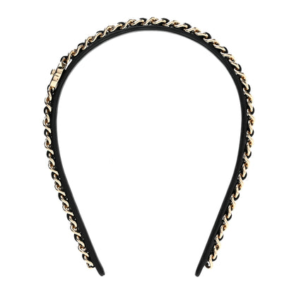 Chanel Metal Lambskin Chain CC Headband Black Gold 1 of 6