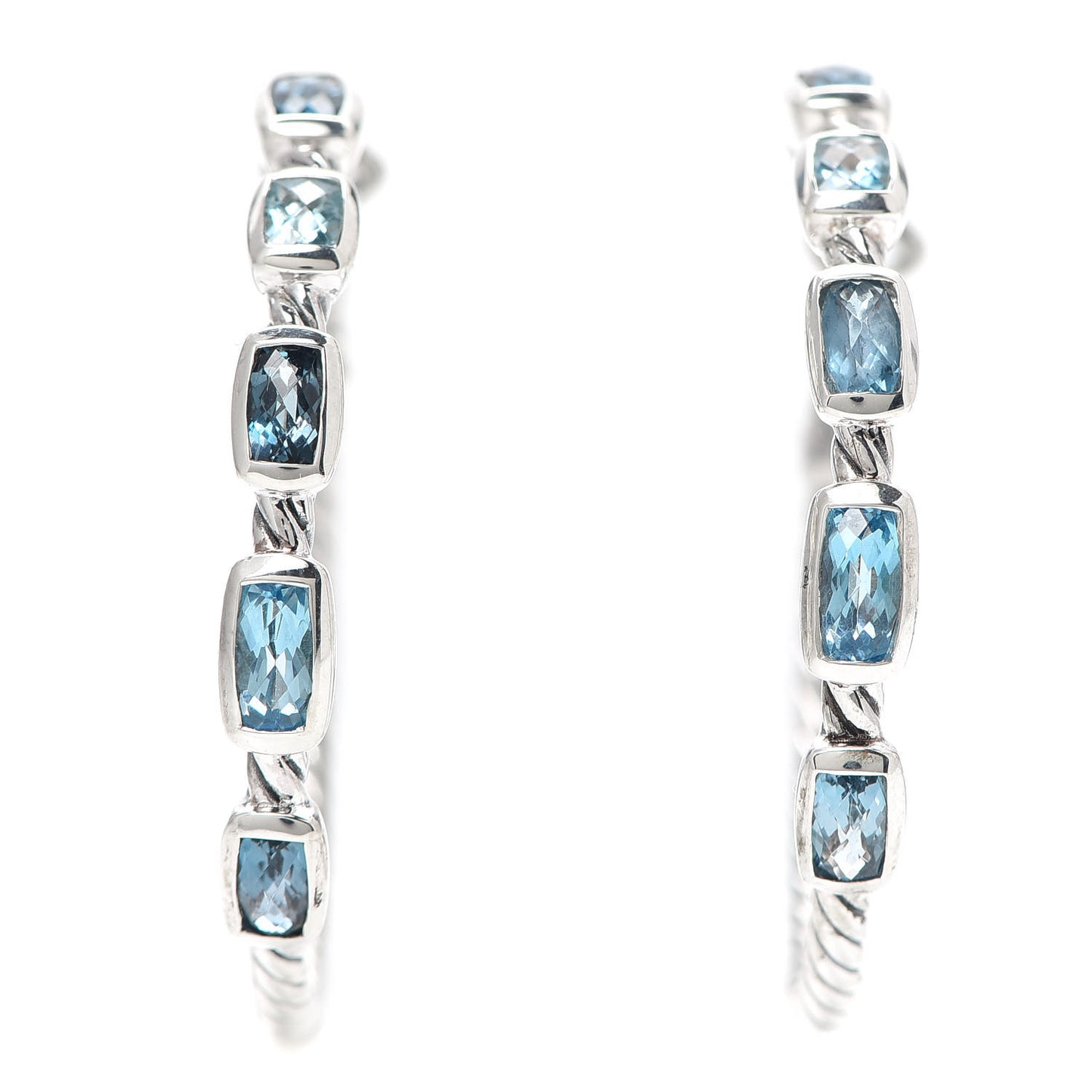 Sterling Silver Blue Topaz Confetti Hoop Earrings