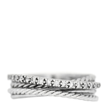David Yurman Sterling Silver Diamond 6.8mm Crossover Ring 56 7.5 1 of 6