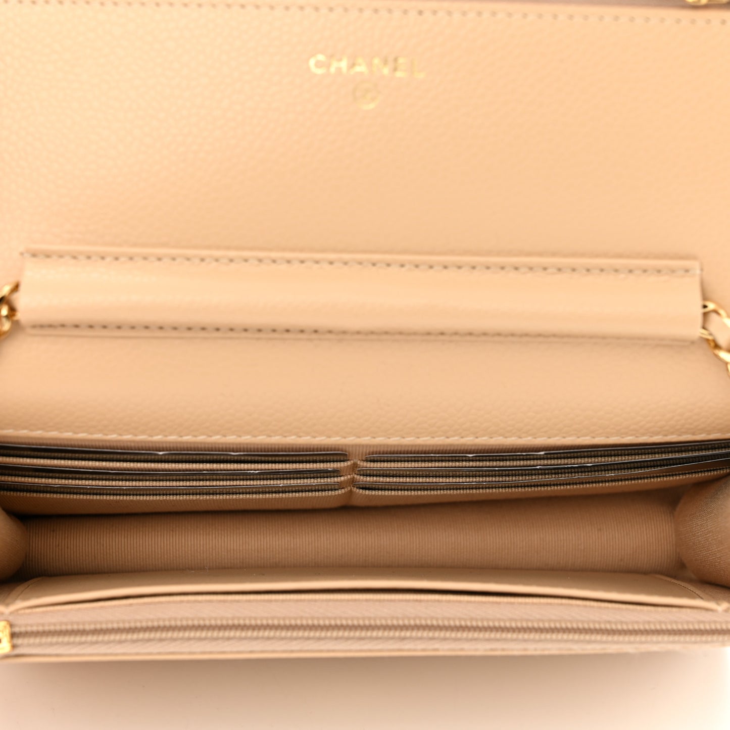 Caviar Quilted Wallet On Chain WOC Beige