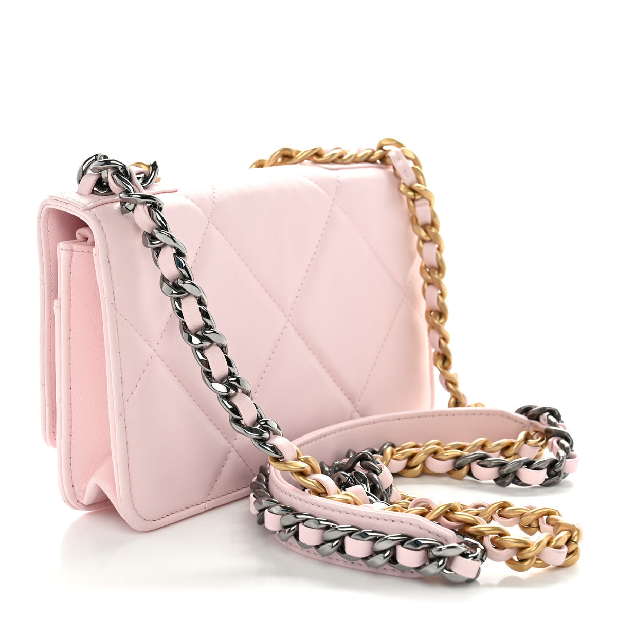 Chanel Lambskin Quilted Chanel 19 Wallet On Chain WOC Light Pink 3 of 12