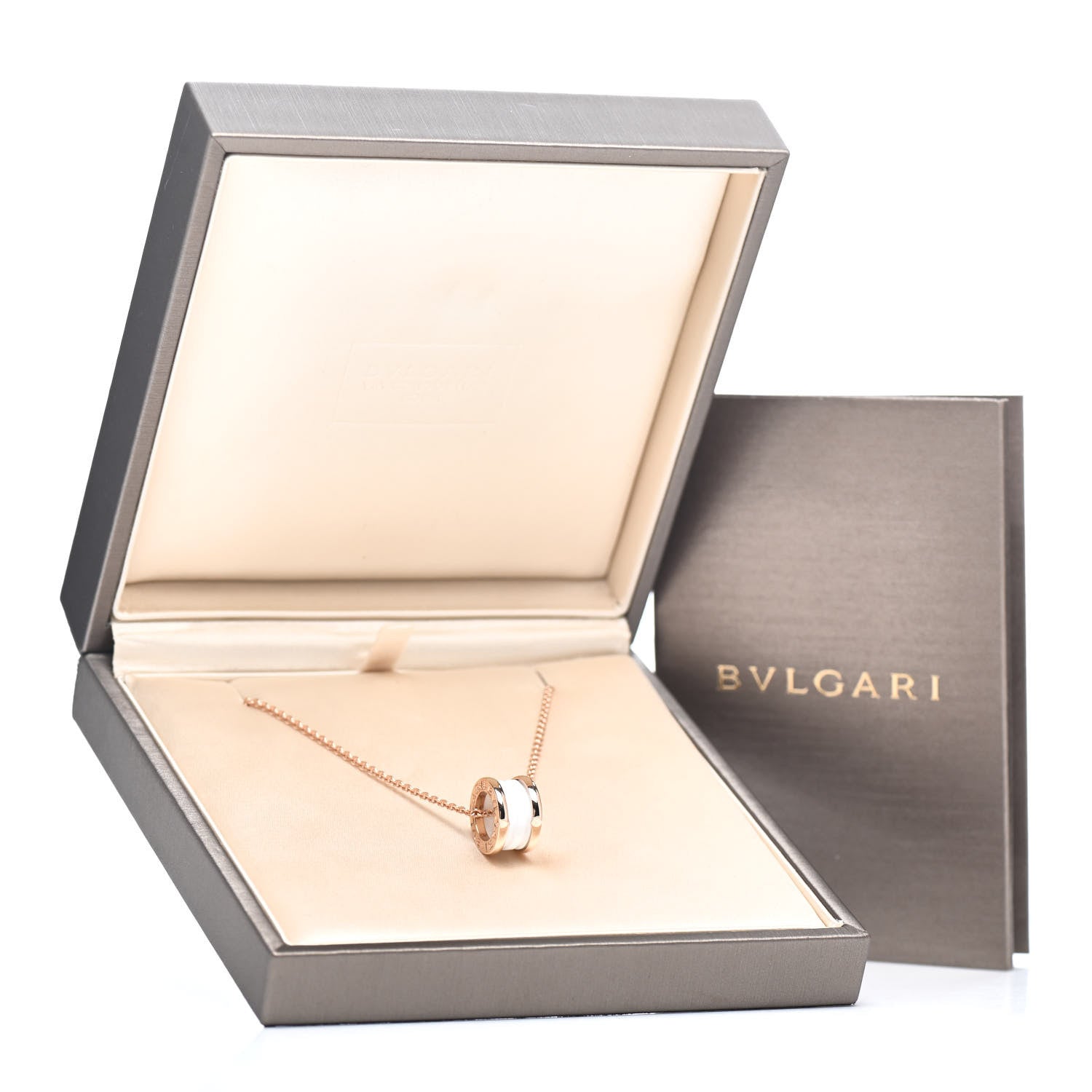 Bulgari 18K Rose Gold White Ceramic B.Zero1 Pendant Necklace 5 of 5