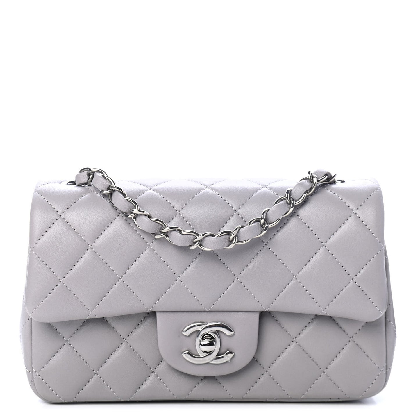 Lambskin Quilted Mini Rectangular Flap Grey