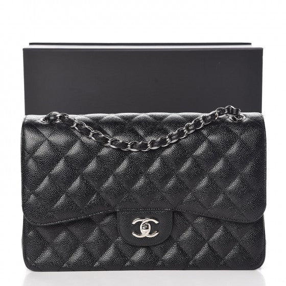 Caviar Quilted Jumbo Double Flap Black