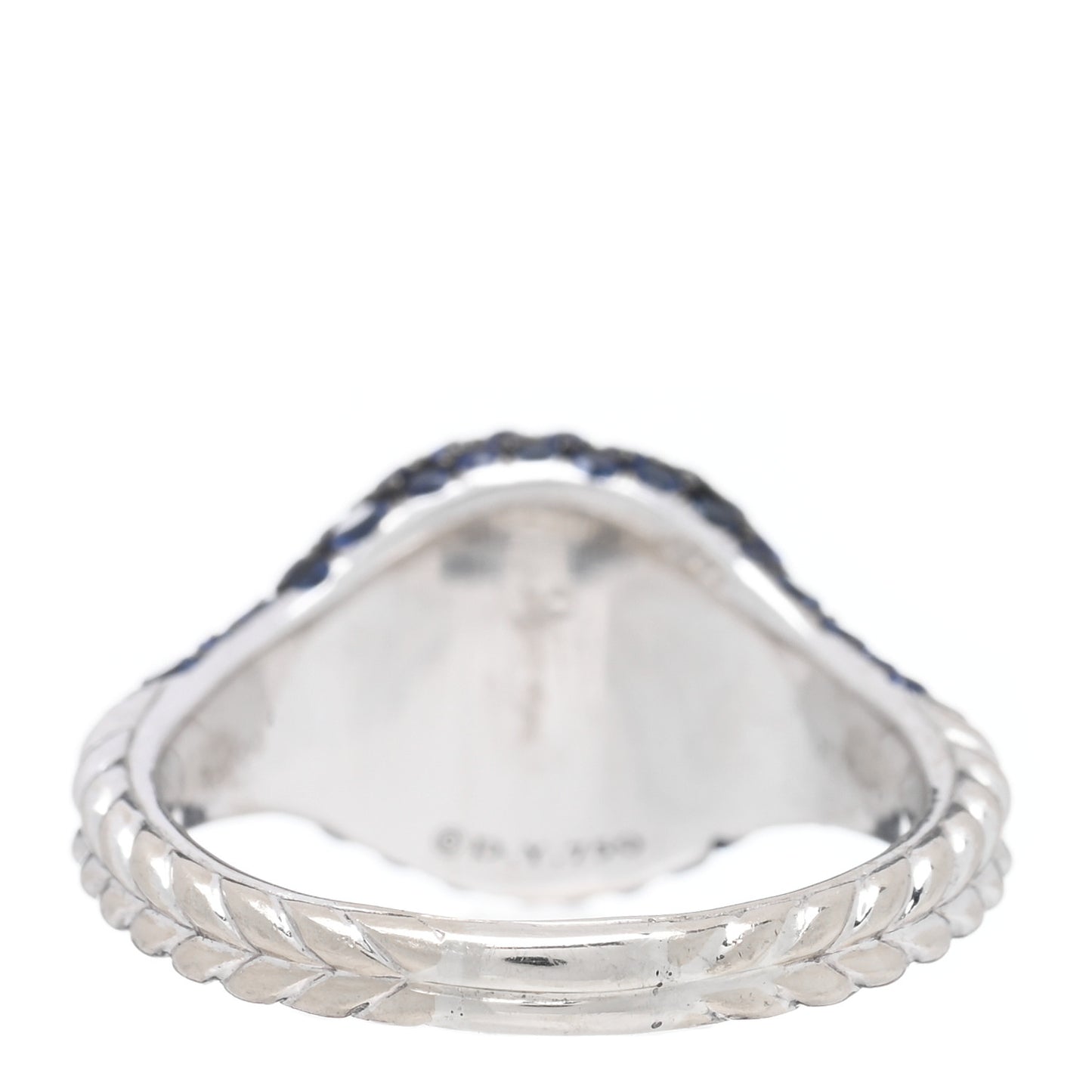 18K White Gold Blue Sapphire Petite Pave Chevron Pinky Ring 48 4.5