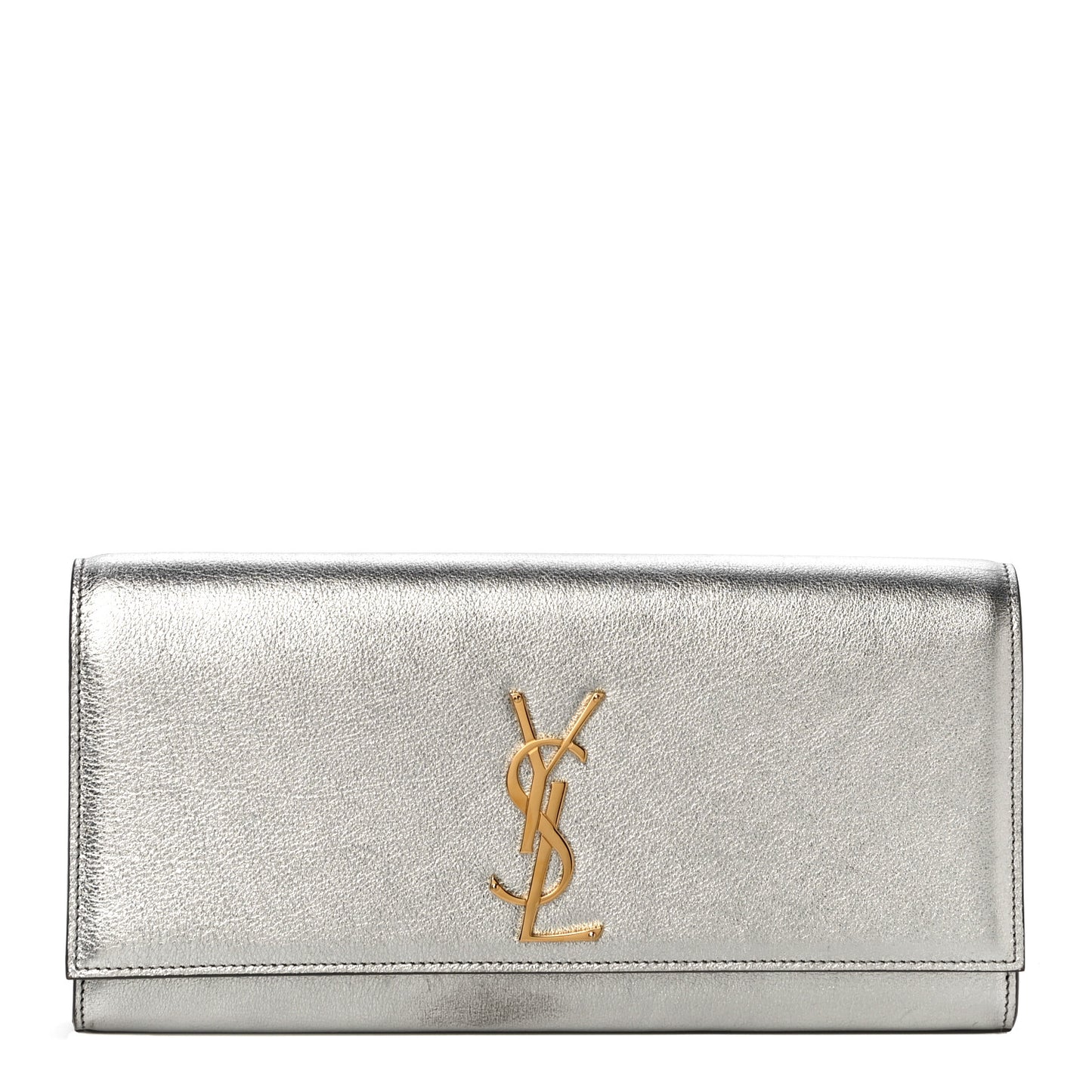 Textured Metallic Calfskin Classic Monogram Cassandre Clutch Silver