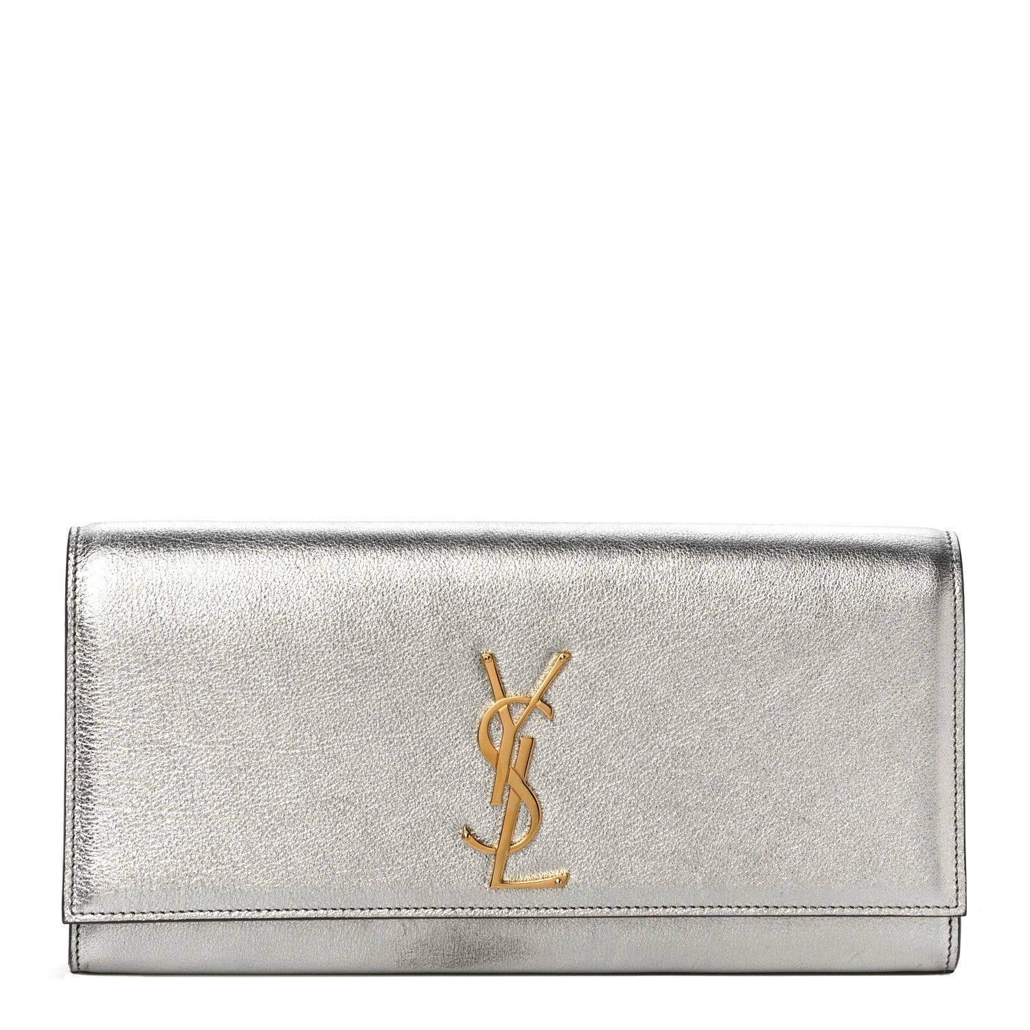 Saint Laurent Textured Metallic Calfskin Classic Monogram Cassandre Clutch Silver 1 of 17
