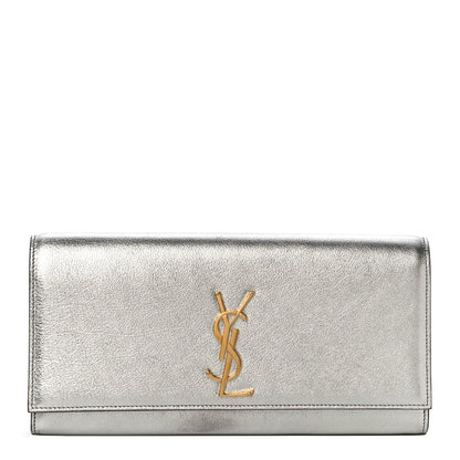 Saint Laurent Textured Metallic Calfskin Classic Monogram Cassandre Clutch Silver 1 of 17