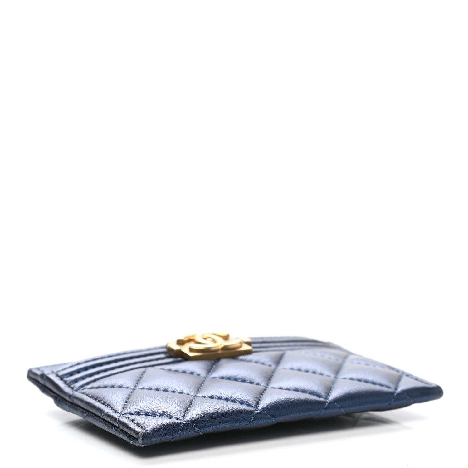 Chanel Metallic Lambskin Quilted Boy Card Holder Navy Blue 4 of 9