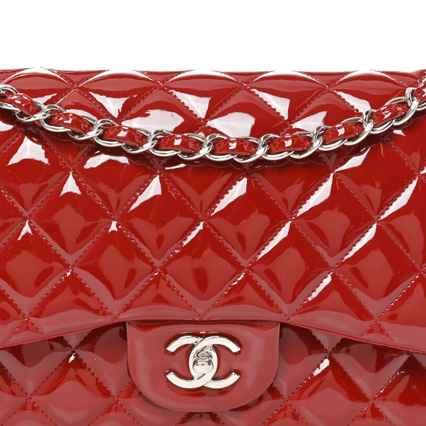 Patent Quilted Jumbo Double Flap Red