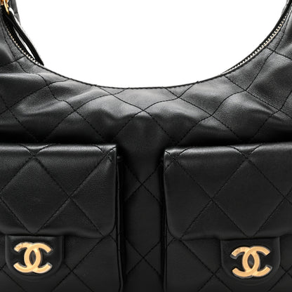 Chanel Shiny Lambskin Quilted Trendy Pockets Hobo Black 8 of 11