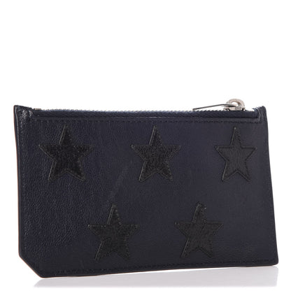 Saint Laurent Calfskin 5 Fragments Stars Zip Pouch Card Holder Blue 3 of 8