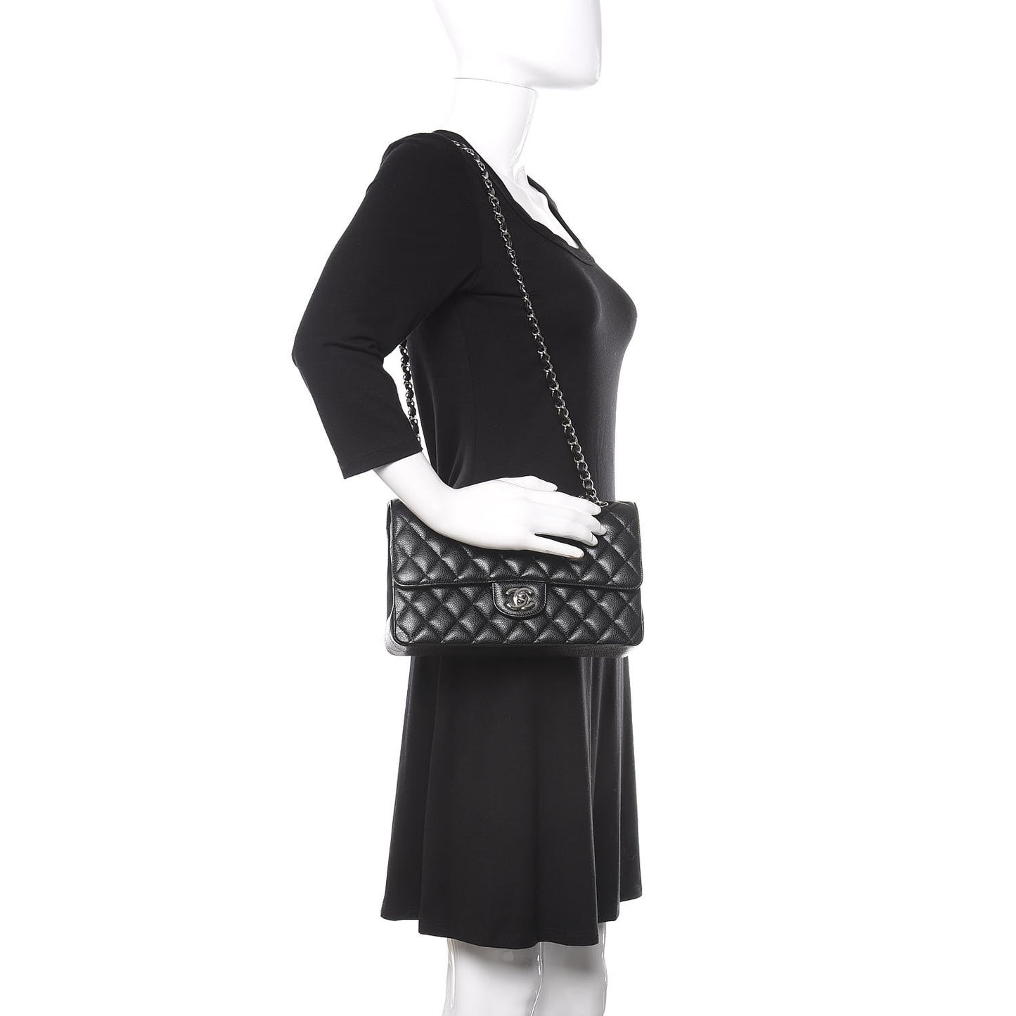 Caviar Quilted Medium Double Flap Black