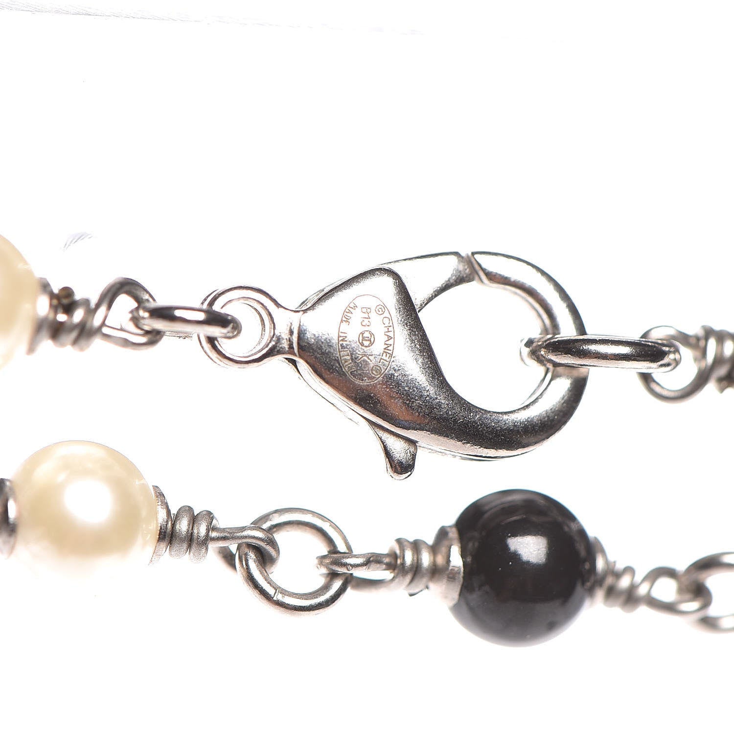 Chanel Pearl Beaded Enamel CC Coco Long Necklace Black Silver 9 of 10