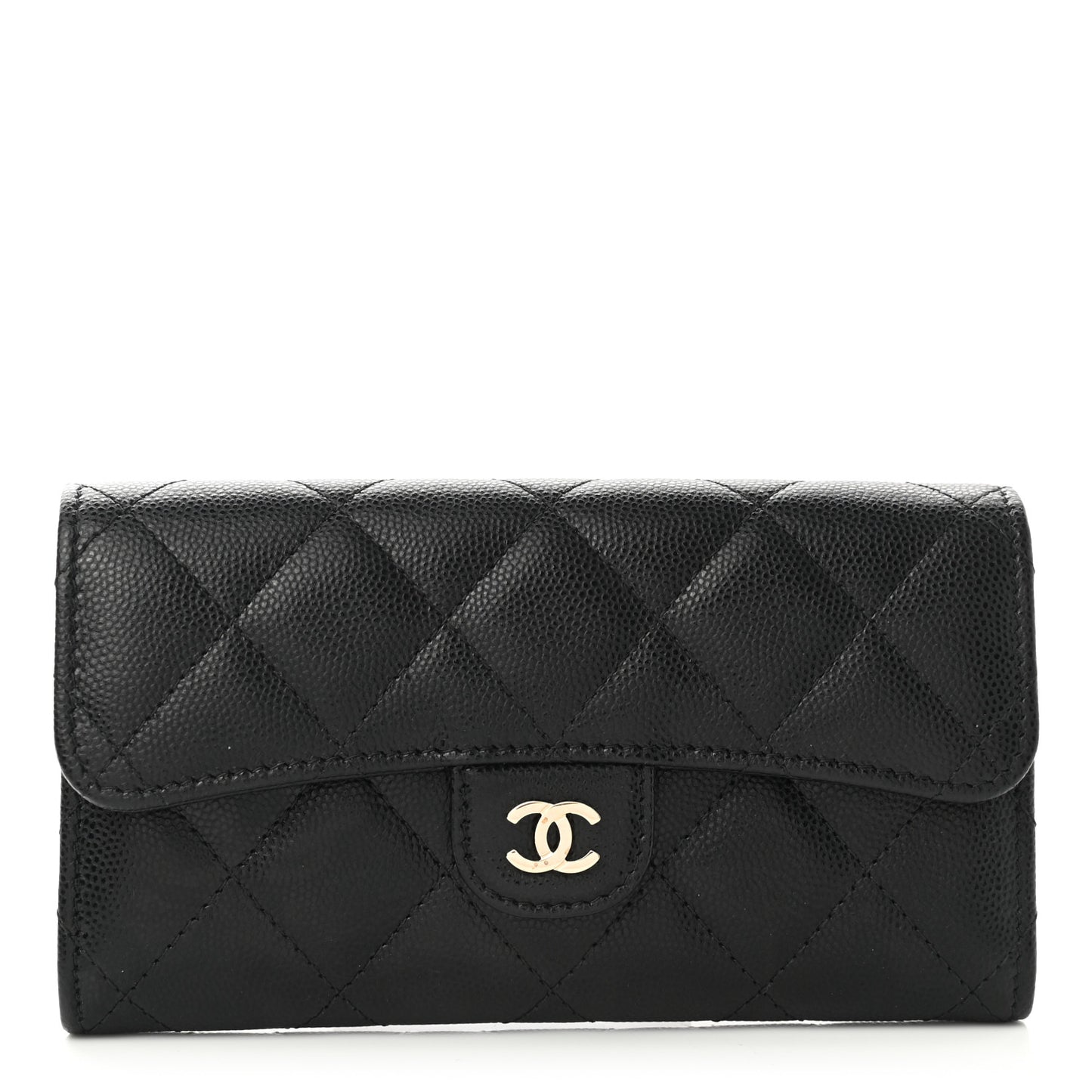 Caviar Quilted Small Gusset Flap Wallet Black
